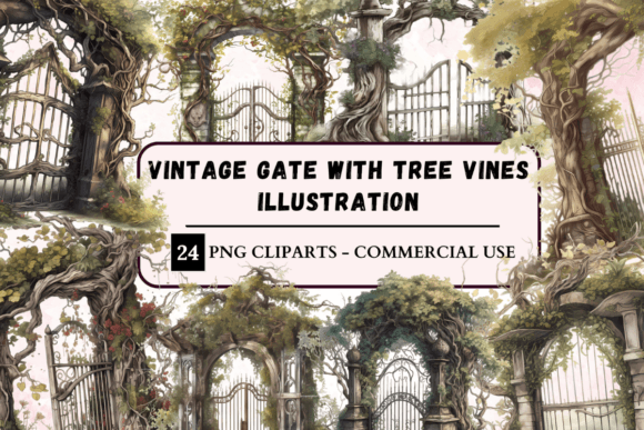 Watercolour Forest Gate Clipart for Polished Illustrations