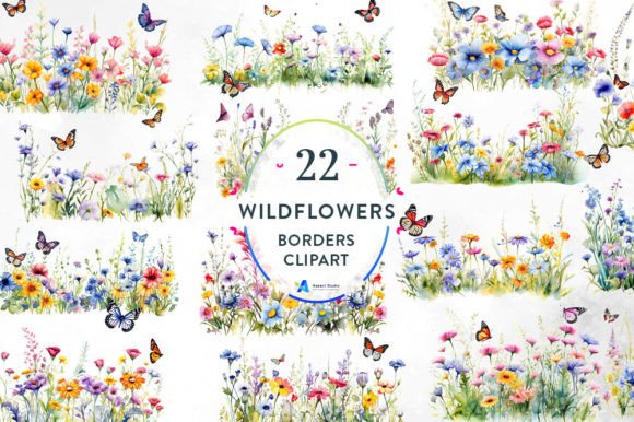 Wildflowers Border Watercolor Clipart for Local Branding